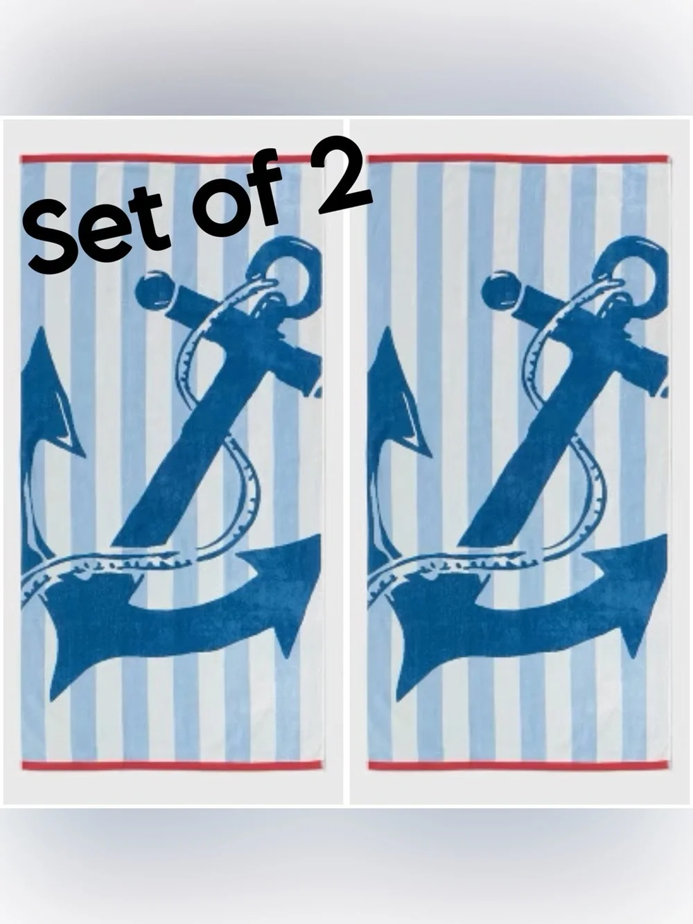 Anchor Nautical Striped Oversized Beach Towel •36